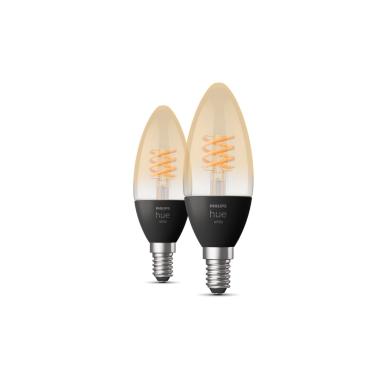 Image of Pack of 2 PHILIPS Hue 4.5W Warm White LED Filament Candle Bulbs