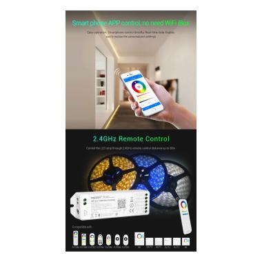 Image of 5 in 1 WiFi LED Controller for Monochrome/CCT/RGB/RGBW/RGBW/RGBWW 12/24V DC LED Strip MiBoxer