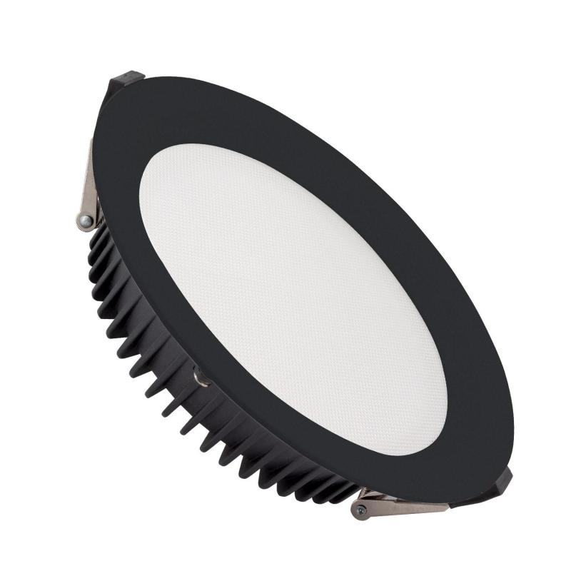 Image of Aero LED IP44 Black Round Downlight Ø200mm Cut Out Microprismatic