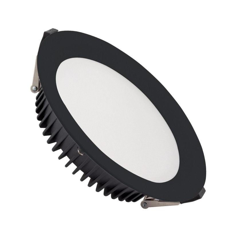 Image of Aero LED IP44 Black Round Downlight Ø200mm Cut Out Microprismatic