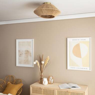Image of Edit Big Rattan Flush Ceiling Light
