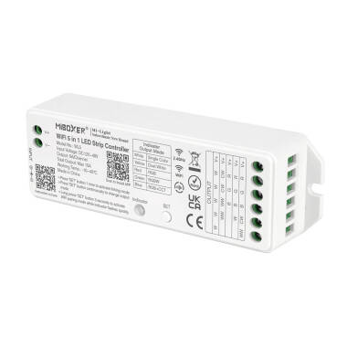 Image of 5 in 1 WiFi LED Controller for Monochrome/CCT/RGB/RGBW/RGBW/RGBWW 12/24V DC LED Strip MiBoxer