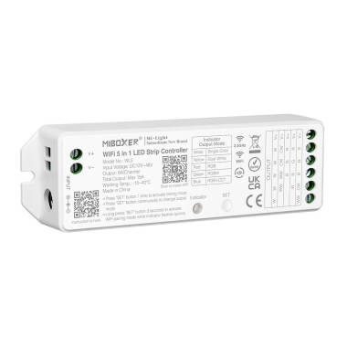 5 in 1 WiFi LED Controller for Monochrome/CCT/RGB/RGBW/RGBW/RGBWW 12/24V DC LED Strip MiBoxer