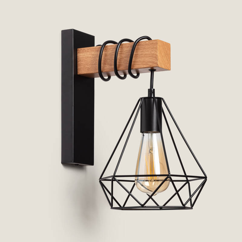 Image of Edit Sardo Geometric Wall Light With Wood Detail- Black