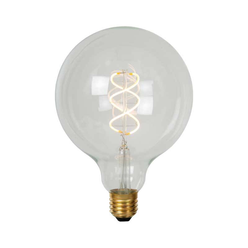 Image of Lucide 5W Spiral LED Dimmable Clear Decorative Filament 125mm Globe Bulb - Screw Cap