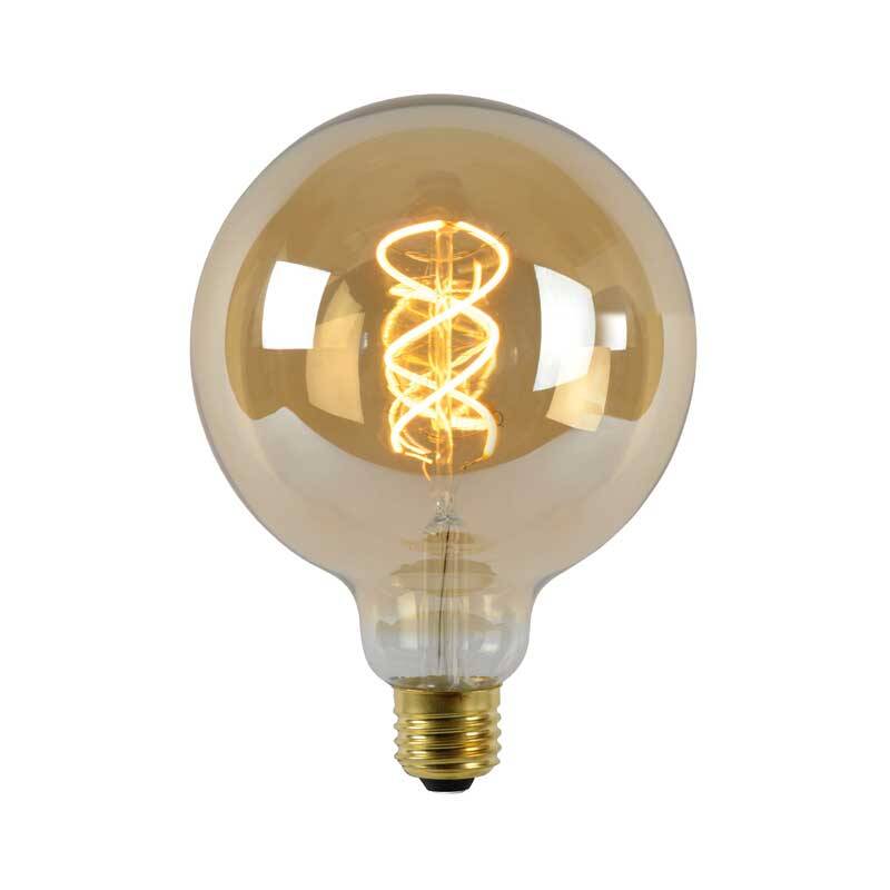 Image of Lucide 5W LED Dimmable Amber Decorative Filament 125mm Globe Bulb - Screw Cap