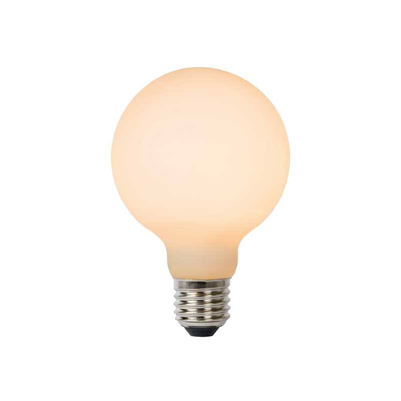 Image of Lucide 8W LED Dimmable Opal Decorative Filament 80mm Globe Bulb - Screw Cap