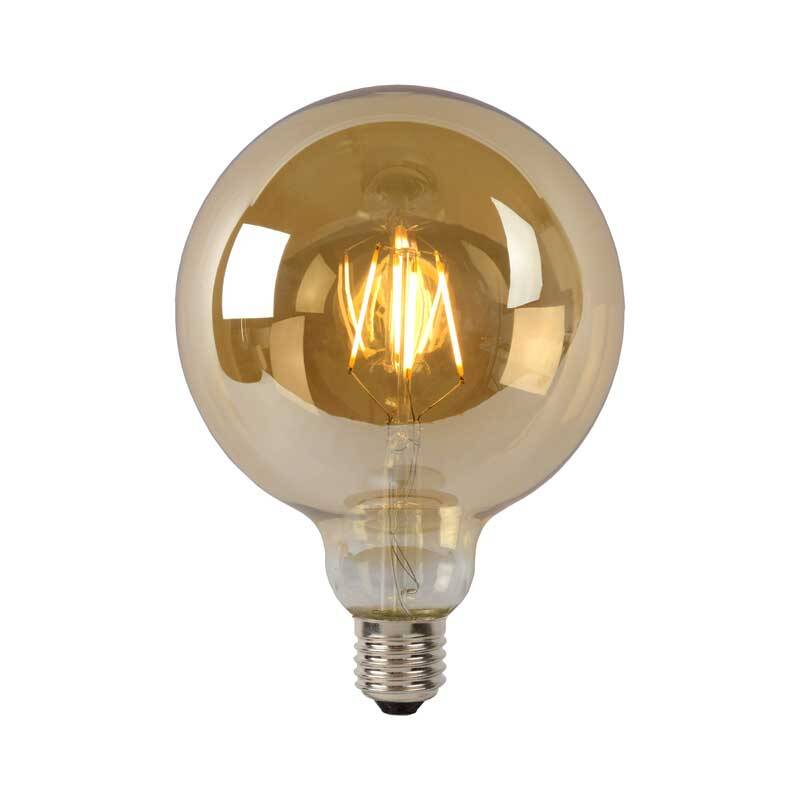 Image of Lucide 8W LED Dimmable Amber Decorative Filament 125mm Globe Bulb - Screw Cap