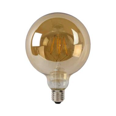 Image of Lucide 8W LED Dimmable Amber Decorative Filament 125mm Globe Bulb - Screw Cap