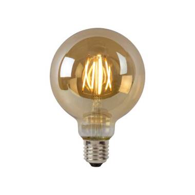 Lucide 5W LED Dimmable Amber Decorative Filament 95mm Globe Bulb - Screw Cap