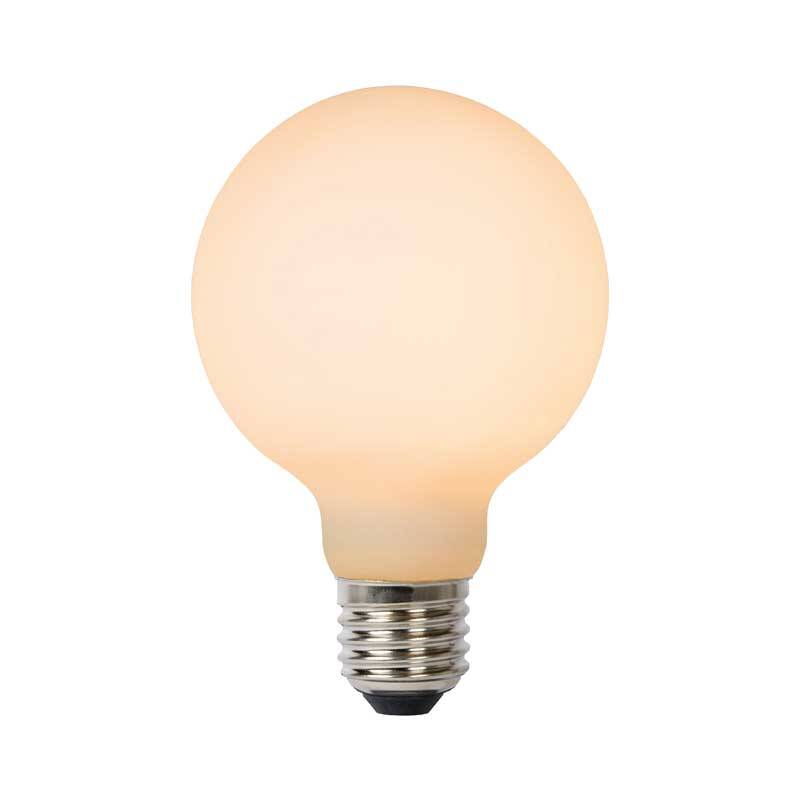 Image of Lucide 8W LED Dimmable Opal Decorative Filament 125mm Globe Bulb - Screw Cap
