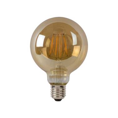 Image of Lucide 5W LED Dimmable Amber Decorative Filament 95mm Globe Bulb - Screw Cap