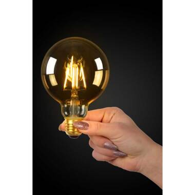 Image of Lucide 5W LED Dimmable Amber Decorative Filament 95mm Globe Bulb - Screw Cap
