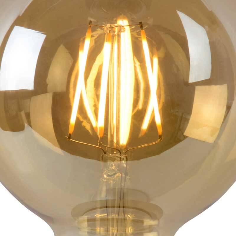 Image of Lucide 5W LED Dimmable Amber Decorative Filament 95mm Globe Bulb - Screw Cap