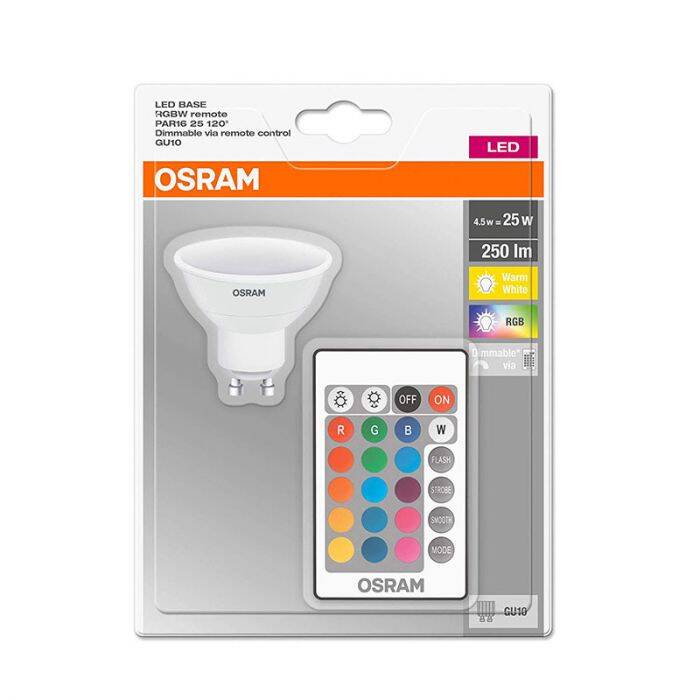 Image of Ledvance 4.5W Colour Changing Dimmable LED Remote Controlled GU10 Bulb with Remote