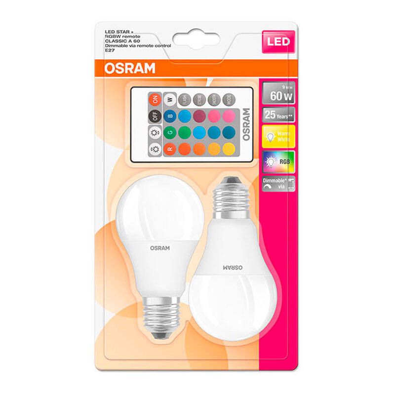 Image of Ledvance 9W Colour Changing Dimmable LED Remote Controlled GLS Bulbs - Screw Cap