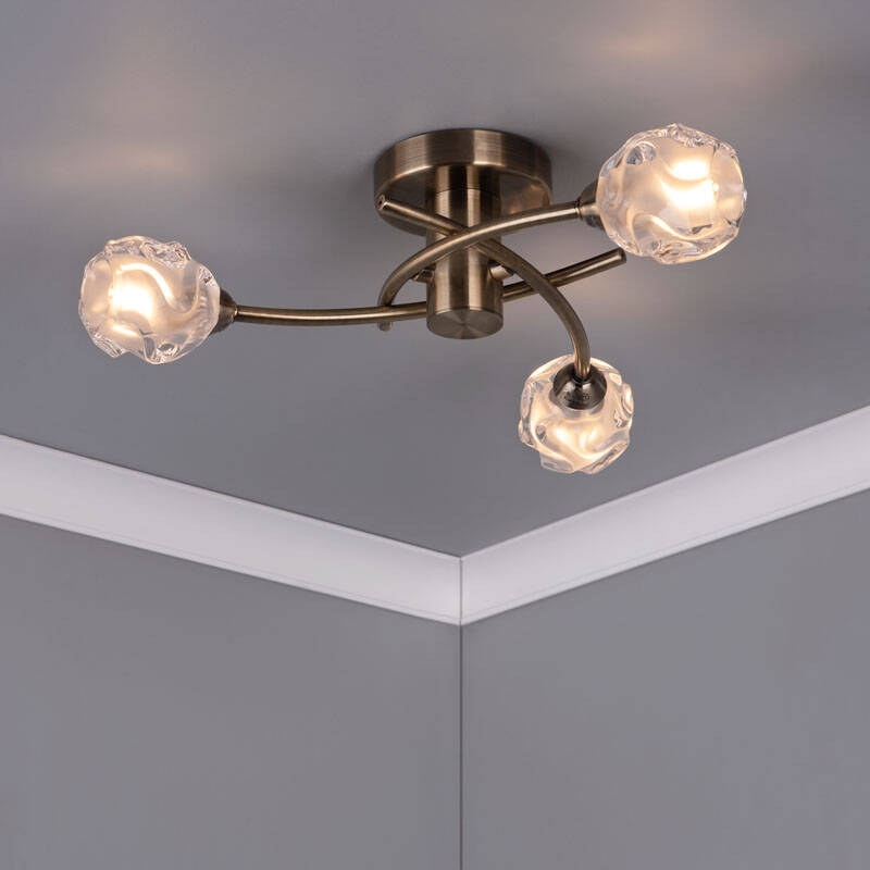 Image of Dar Seattle 3 Light Glass Semi-Flush Ceiling Light