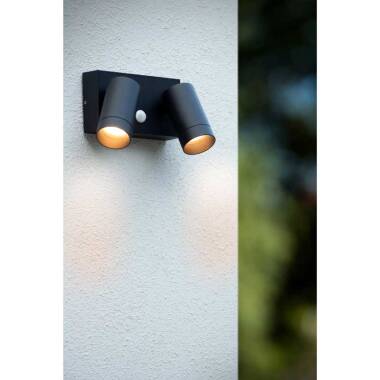 Image of Lucide Taylor Outdoor Wall Mounted Twin Spotlight with PIR Sensor