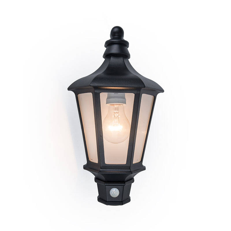 Image of Lutec Cotswold Half Lantern Outdoor Wall Light with PIR Sensor