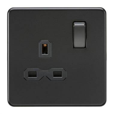 Brushed Chrome Screwless 13A 1G DP Switched Socket with Black Insert
