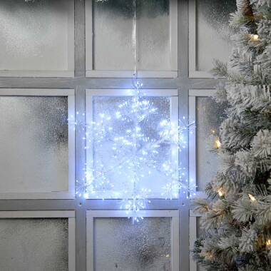 Festive Twinkling 40 Starburst White LED Hanging Snowflake Decoration