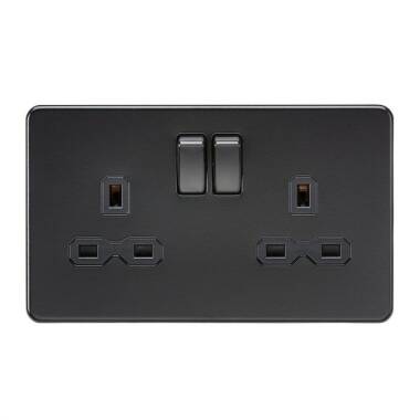 Matt Black Screwless 13A 2 Gang Switched Socket