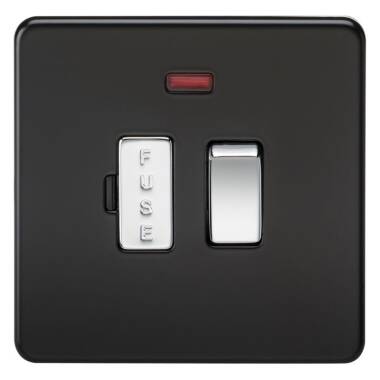 Matt Black Screwless 13A Switched Fused Spur Unit with Neon with Chrome Rocker