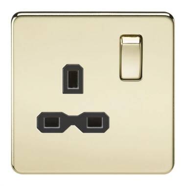 Polished Brass Screwless 13A 1 Gang Switched Socket