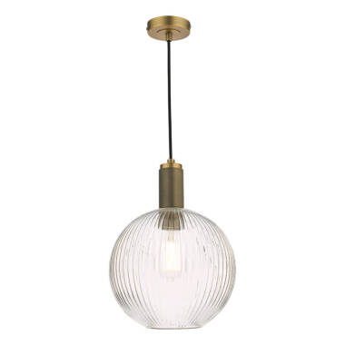 Dar Nikolas Ribbed Glass Globe Ceiling Pendant Light