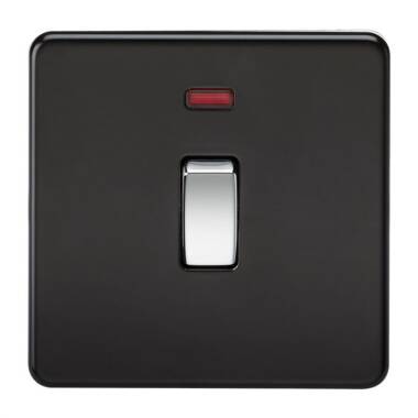 Matt Black Screwless 20A 1 Gang DP Switch with Neon with Chrome Rocker