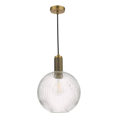 Image of Dar Nikolas Ribbed Glass Globe Ceiling Pendant Light
