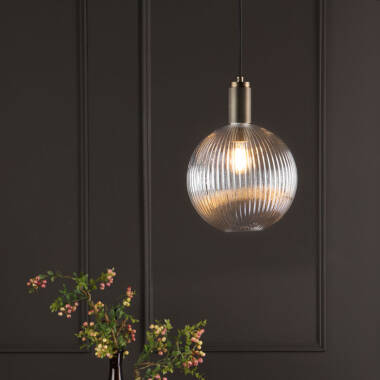 Image of Dar Nikolas Ribbed Glass Globe Ceiling Pendant Light