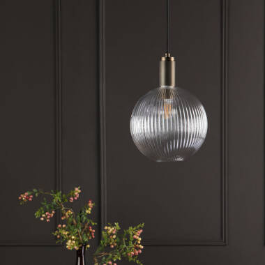 Image of Dar Nikolas Ribbed Glass Globe Ceiling Pendant Light