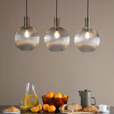 Image of Dar Nikolas Ribbed Glass Globe Ceiling Pendant Light