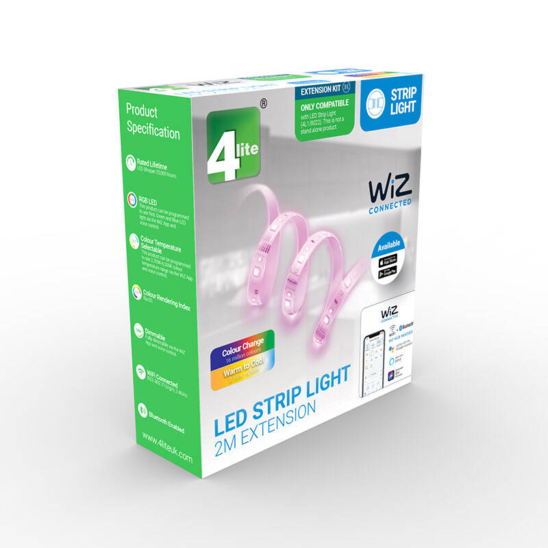 Image of WiZ 2M White and Colour Changing LED WiFi/Bluetooth Strip Light Expansion Pack