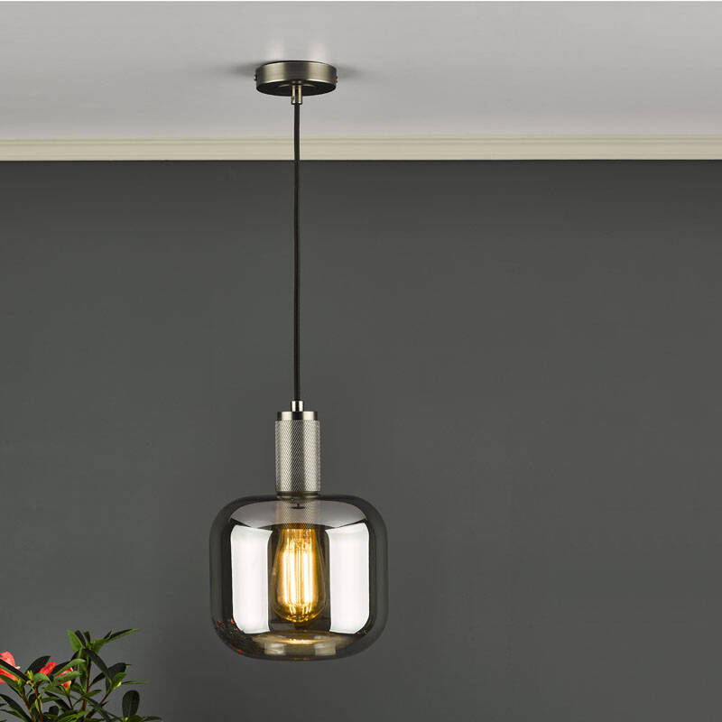 Image of Dar Nikolas Smoked Glass Ceiling Pendant Light
