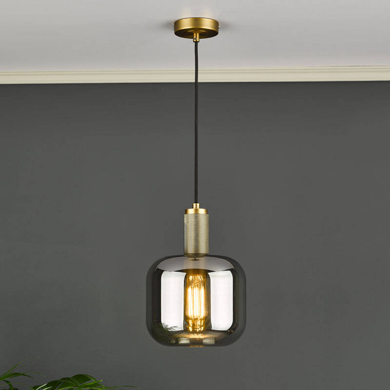 Image of Dar Nikolas Smoked Glass Ceiling Pendant Light