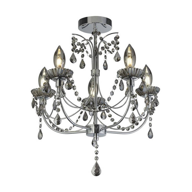 Image of Searchlight Luna 5 Arm Semi-Flush Bathroom Chandelier