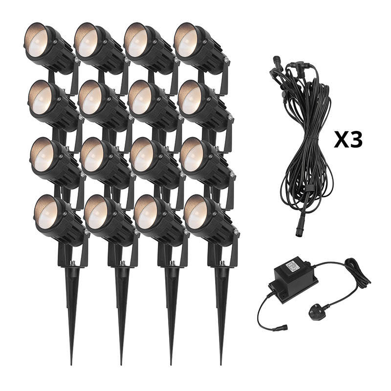 Image of EasyFit 12v Garden Lights Palm 6W LED Garden Spotlight Kit 16 Lights