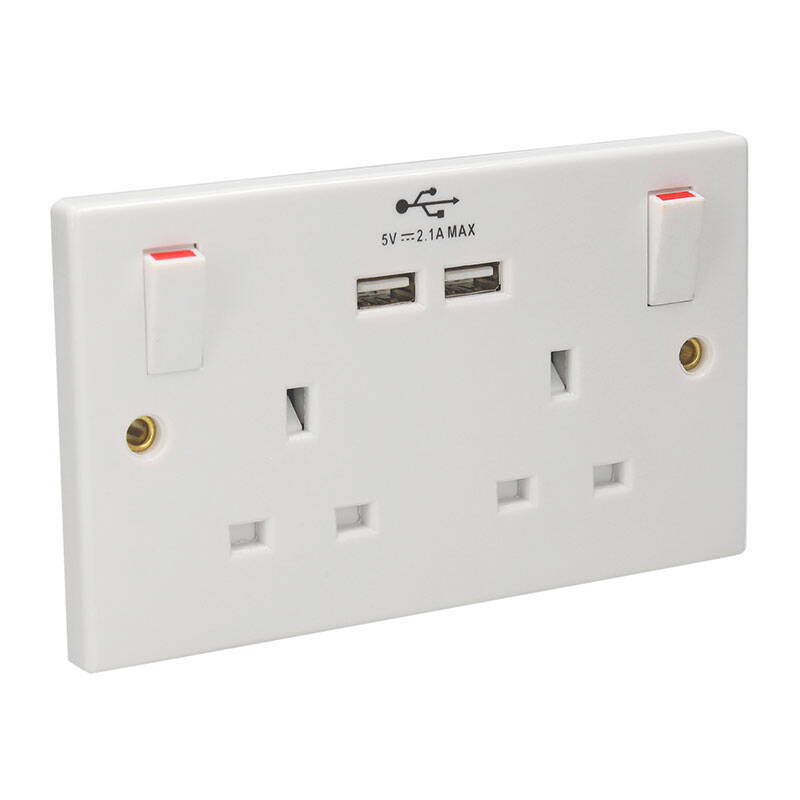 Image of Axiom 13A 2 Gang Switched Socket with USB