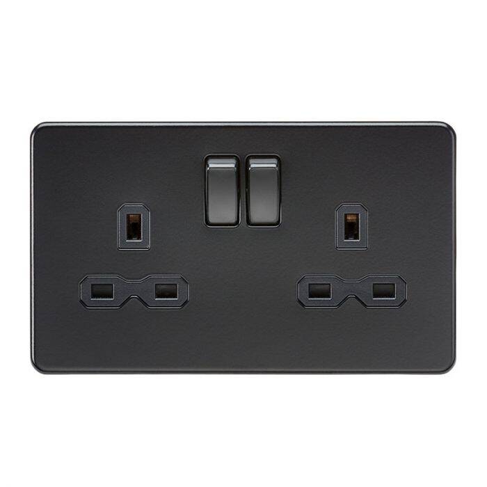 Image of Matt Black Screwless 13A 2 Gang Switched Socket