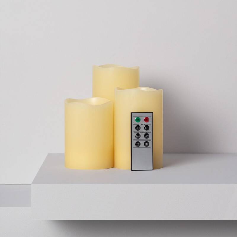 Image of Edit Pack of 3 LED Natural Wax Candle with Remote Control