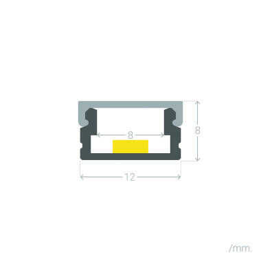 Image of Surface Mounted 12x8 Aluminium Profile for LED Strip