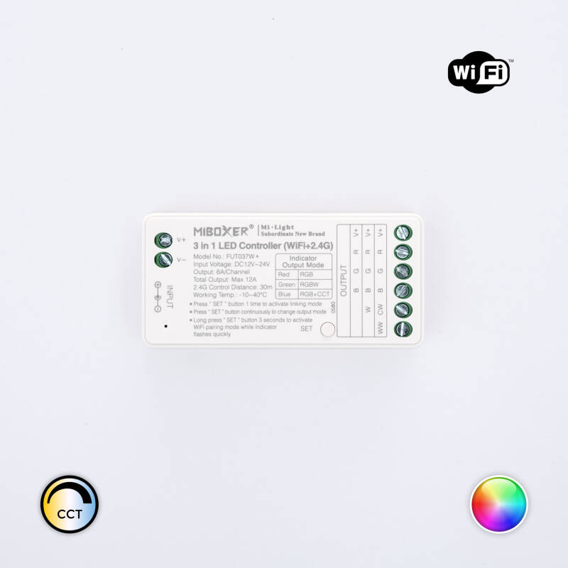 Image of 12/24V DC RGB/RGBW/RGBWW Smart WIFI LED Dimmer Controller MiBoxer FUT037W+