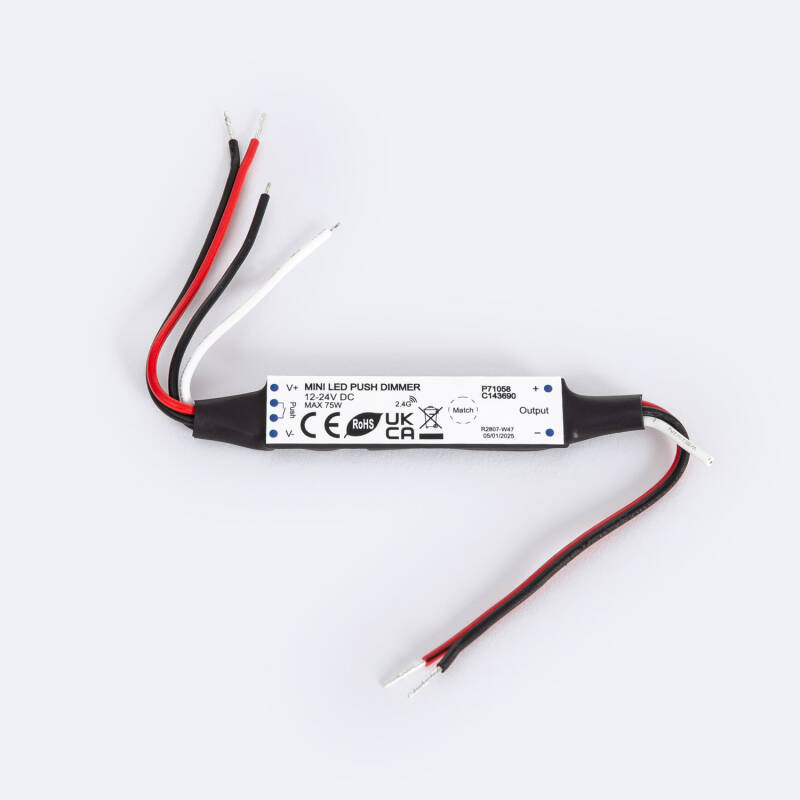 Image of Mini RF Controller for 12/24V DC Monochrome LED Strips with Push-button Dimmer