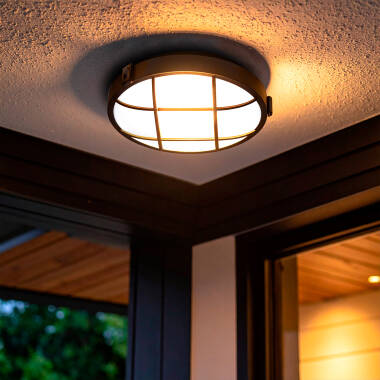 Image of Hublot Grid Round LED Outdoor Flush Ceiling Light