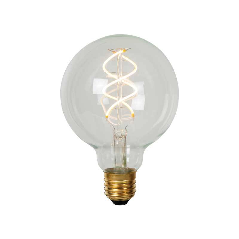 Image of Lucide 5W Spiral LED Dimmable Clear Decorative Filament 95mm Globe Bulb - Screw Cap