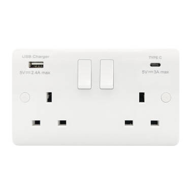Envirolight Verve Double UK Socket with USB A+C Charging Ports