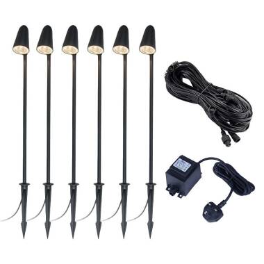 Easyfit 12V Garden Lights - Thistle LED Outdoor Garden Stake Spotlight Kit - 6 Lights