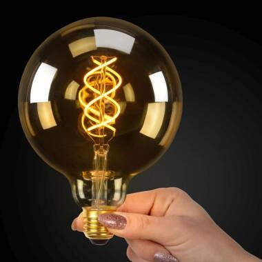 Image of Lucide 5W LED Dimmable Amber Decorative Filament 125mm Globe Bulb - Screw Cap